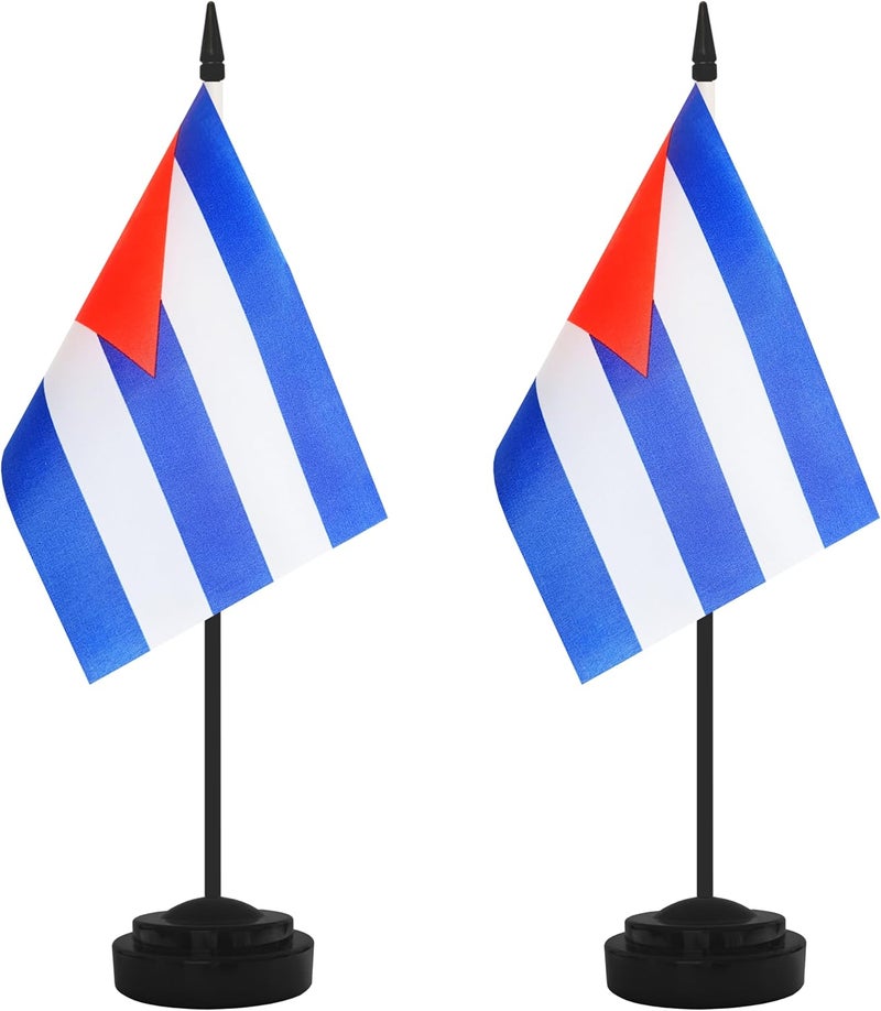 Yamiuo 2 Pack Cuba Desk Flag Set, Cuban Desktop Small Miniature Table Office Flag with 12" Black Pole and Black Base, Offices, Classroom, Home, Festival Decoration (Cuba) - Image 1